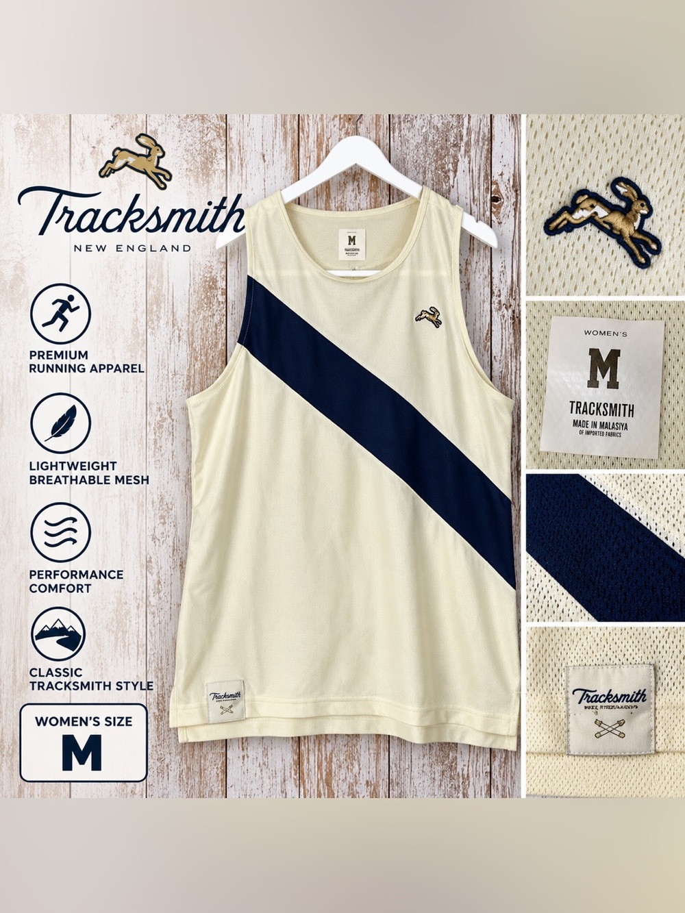 Tracksmith Van Cortlandt Singlet Women’s Size M Cream Navy Running Tank